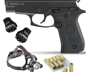 Retay F29 Blank Gun (Black) – Includes Gloves, Headlamp, and 10 Bullets