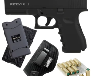 Retay G17 Blank Gun Black with Blanks Holster and Stun Gun