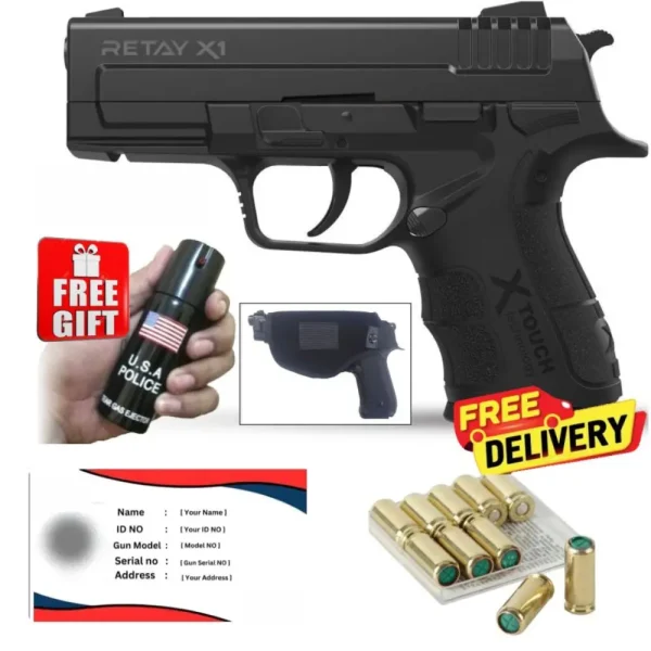Retay X1 Blank Gun with Holster, Paper Permit, Pepper Spray, and 10 Bullets