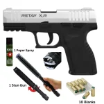 Retay XR Chrome Blank Gun – Includes Taser Light, 10 Bullets, and Pepper Spray