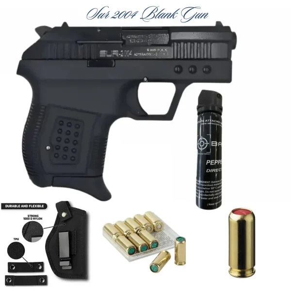 Sur 2004 Blank Gun Black with 10 Blank Bullets, 1 Pepper Bullet & Holster