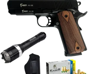 Kuzey SX911 Blank Gun Black with Taser Light, Holster, & 50 Bullets
